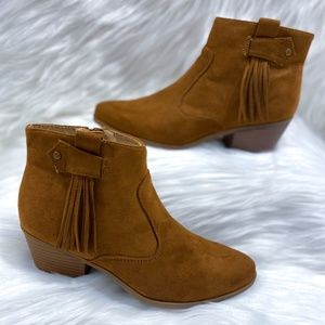 Fringe Suede Ankle Booties | Size 6.5